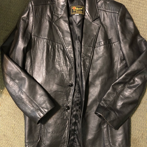 Men's Black Leather Trench Coat by Excelled - Picture 1 of 3